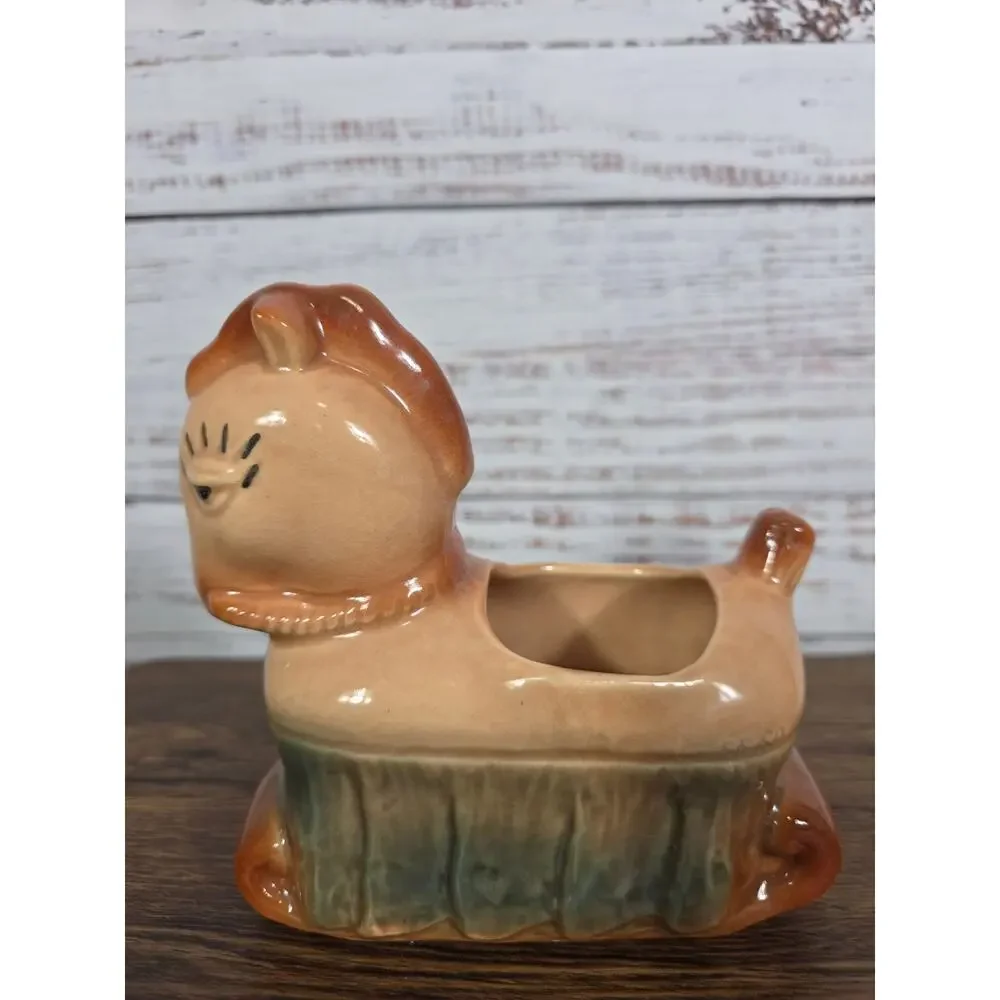 VTG Ceramic Horse Planter Woodland Animal Brown Glazed